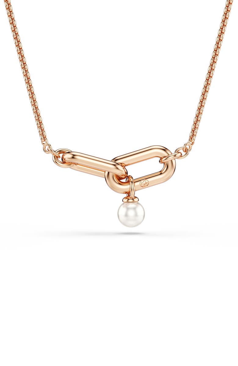 Swarovski Constella Crystal Pavé & Faux Pearl Pendant Necklace, Alternate, color, Rose Gold/ White