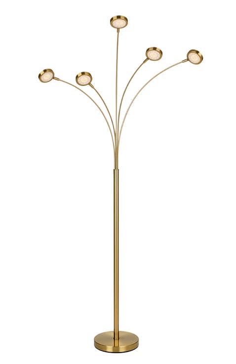 Orion 74" Gold Brass LED Tree Arc Floor Lamp with 5 Adjustable Arms