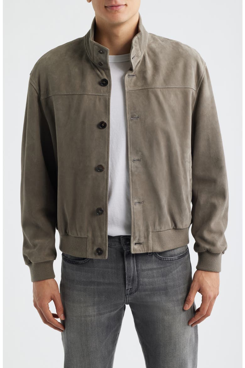 Rib Detail Suede Jacket, Main, color, SMOKY GREEN