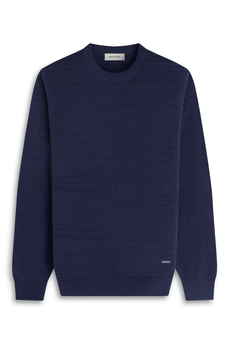 Textured Cotton & Silk Crewneck Sweater, Alternate, color, NAVY