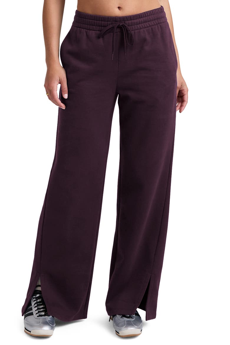 LuxeFleece Side Slit Wide Leg Pants, Main, color, EGGPLANT PURPLE