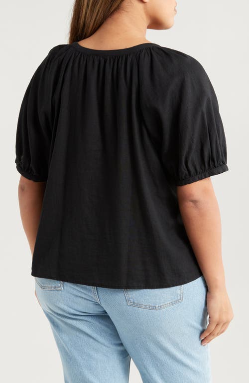 Caslonr Caslon(r) Linen Blend Puff Sleeve Top In Black
