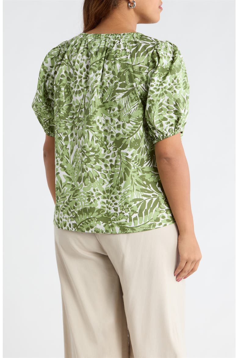 Irenan Leaf Gily Puff Sleeve Cotton Top, Alternate, color, WHITE-OLIVES