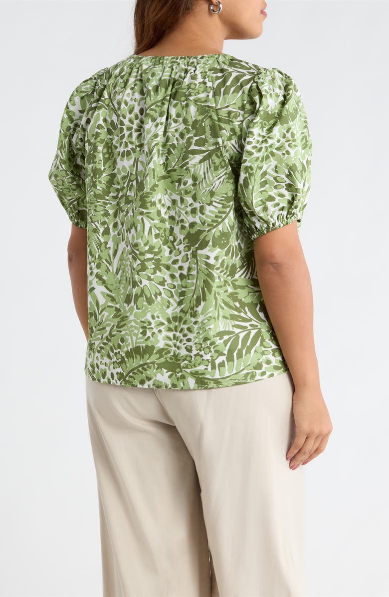 SUGARLIPS Irenan Leaf Gily Puff Sleeve Cotton Top, Alternate, color, White-Olives