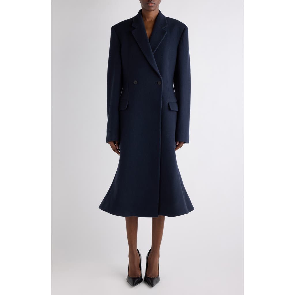 Balenciaga Godet Wool Midi Coat In Black