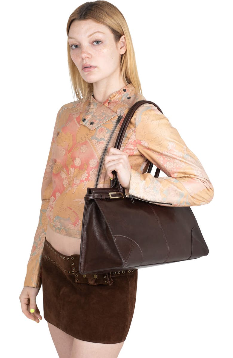 Jeffrey Campbell Palomino Leather Satchel, Alternate, color, Brown