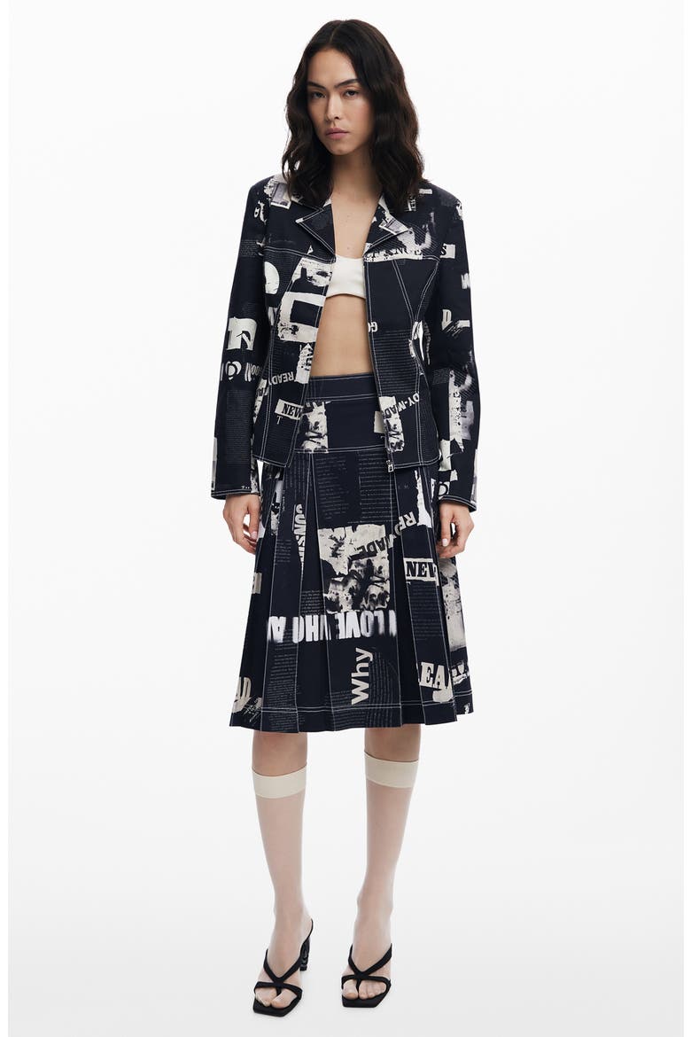 Box Pleat Patchwork Skirt, Alternate, color, BLACK
