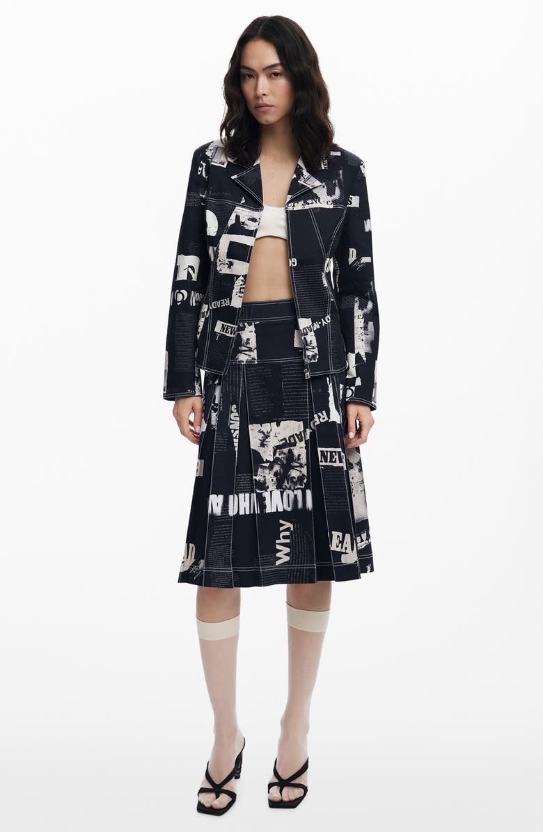 Desigual Box Pleat Patchwork Skirt, Alternate, color, Black