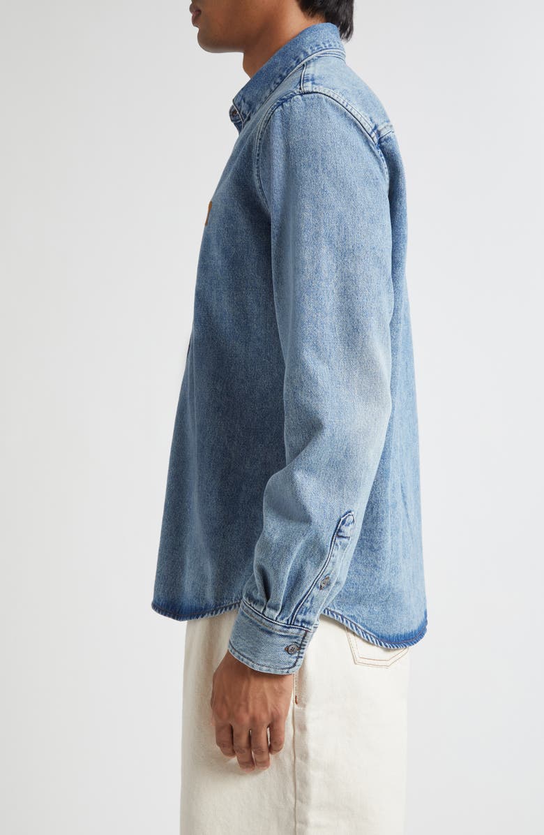 AMI PARIS Ami De Coeur Embroidered Cotton Denim Button-Down Shirt, Alternate, color, Bleu Used