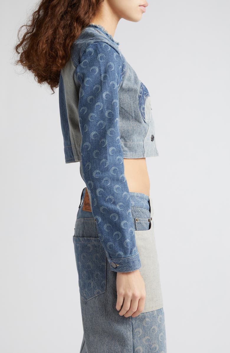 Marine Serre Mixed Wash Denim Crop Jacket, Alternate, color,