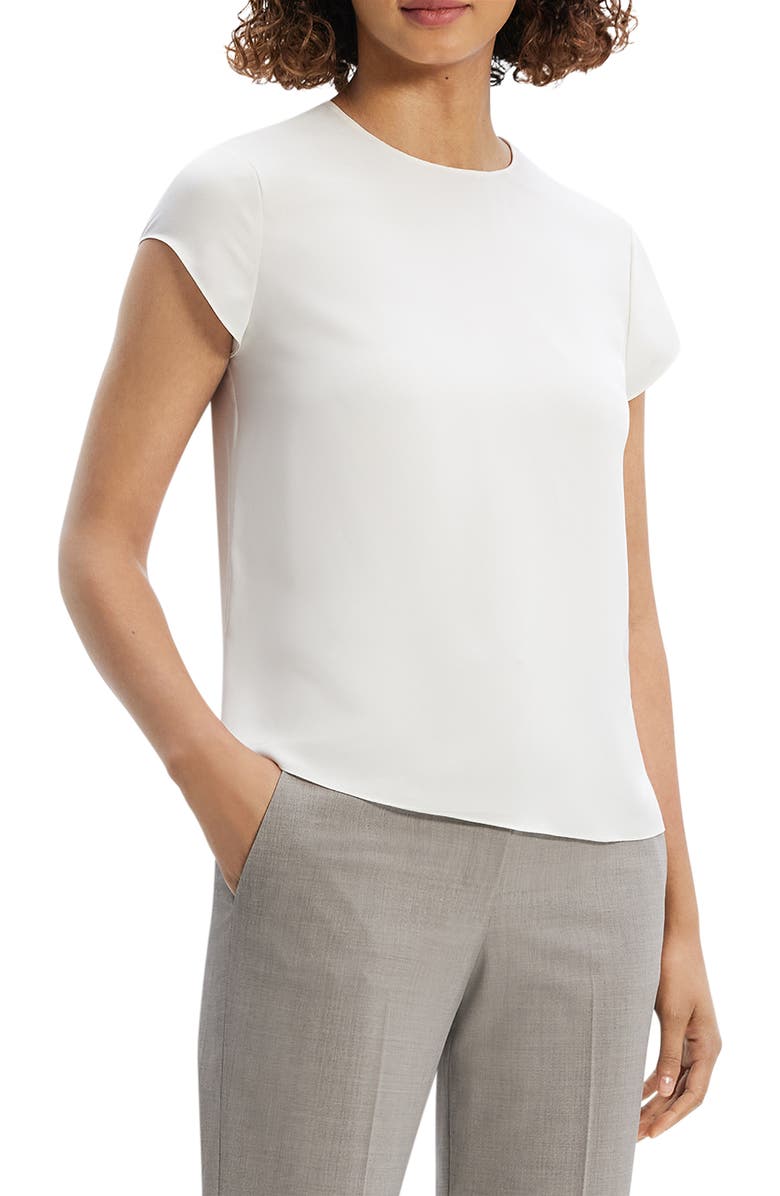Theory Cap Sleeve Silk Top, Alternate, color, Ivory