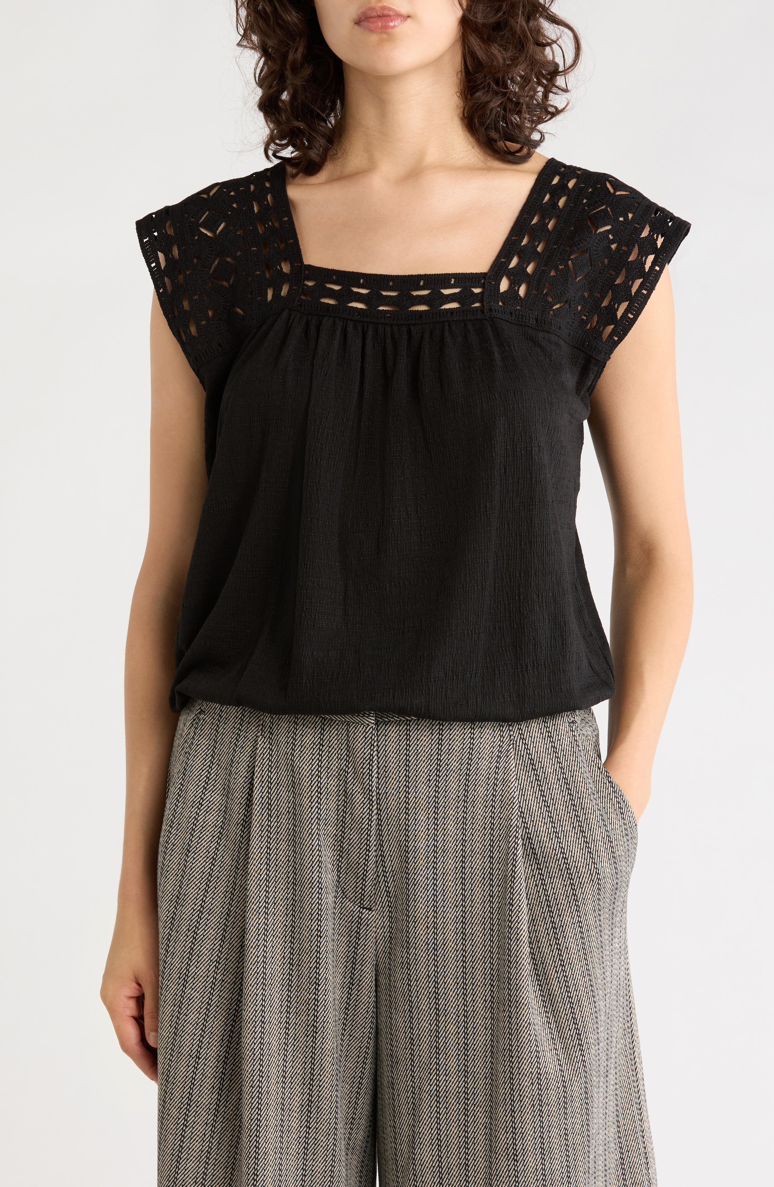 Open Stitch Square Neck Top