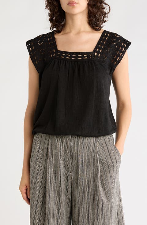 Open Stitch Square Neck Top
