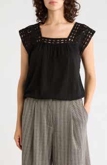 Open Stitch Square Neck Top