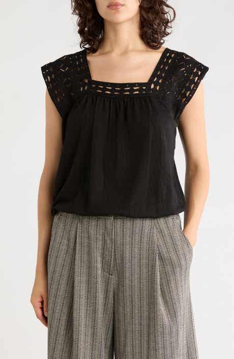 Open Stitch Square Neck Top