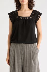 MAX STUDIO Open Stitch Square Neck Top