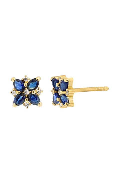 El Mar 18k Gold Sapphire and Diamond Stud Earrings