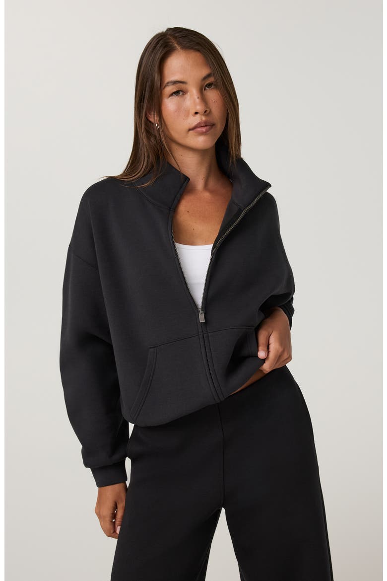Galaxy Funnel Neck Full Zip Sweatshirt, Alternate, color, BLACK