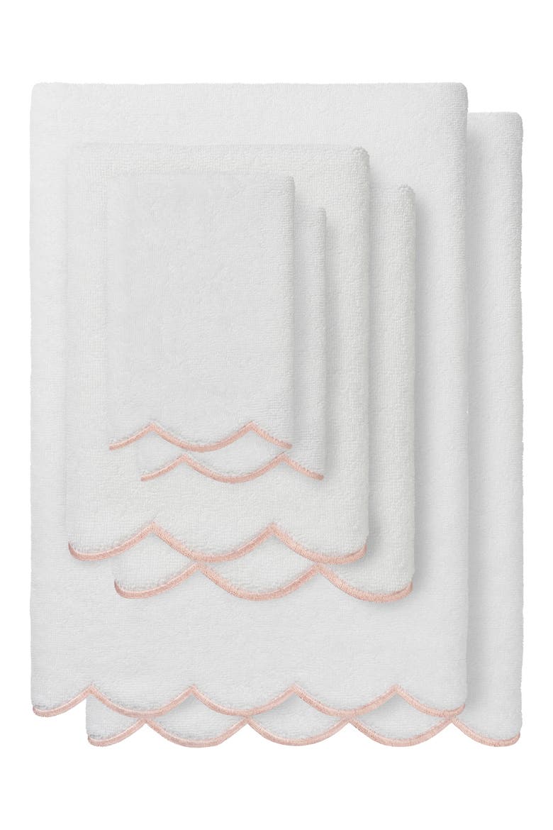 Adornia Scallop 6-Piece Towel Set, Main, color, WHITE/ PINK