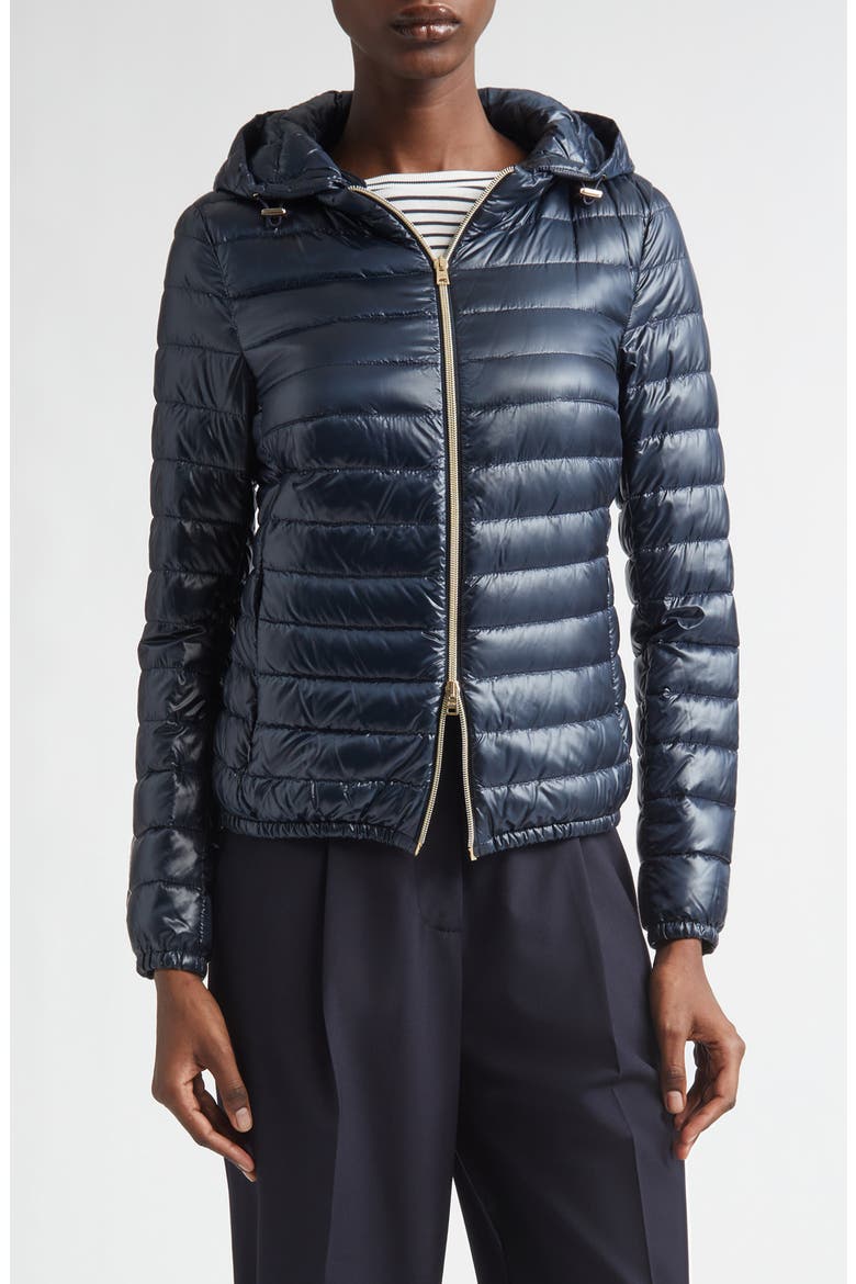 Angela Hooded Ultralight Nylon Down Bomber Jacket, Main, color, 9200 NAVY