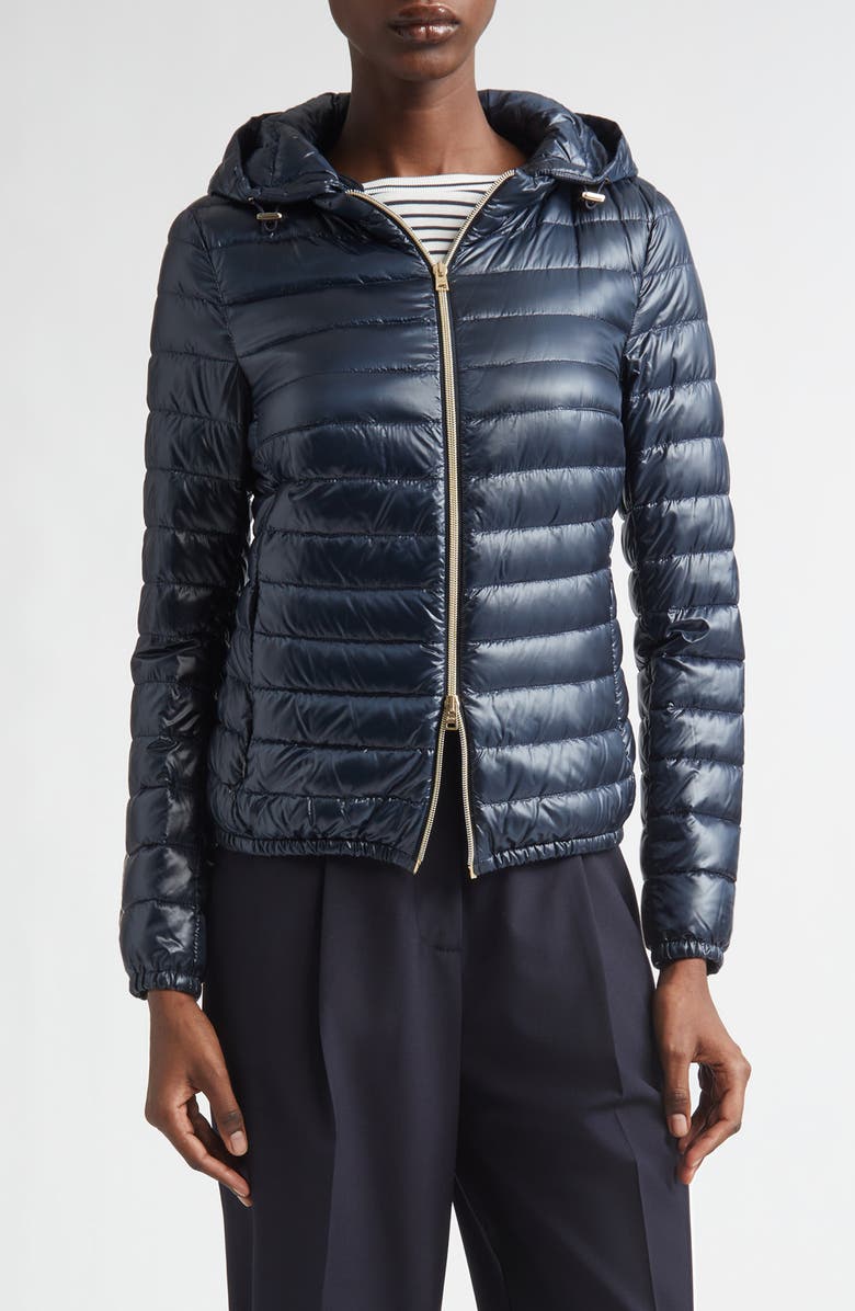 Herno Angela Hooded Ultralight Nylon Down Bomber Jacket, Main, color, 9200 Navy