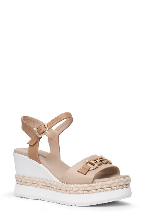 Nerogiardini Leather Horsebit Roped Platform Wedge Sandals In Beige