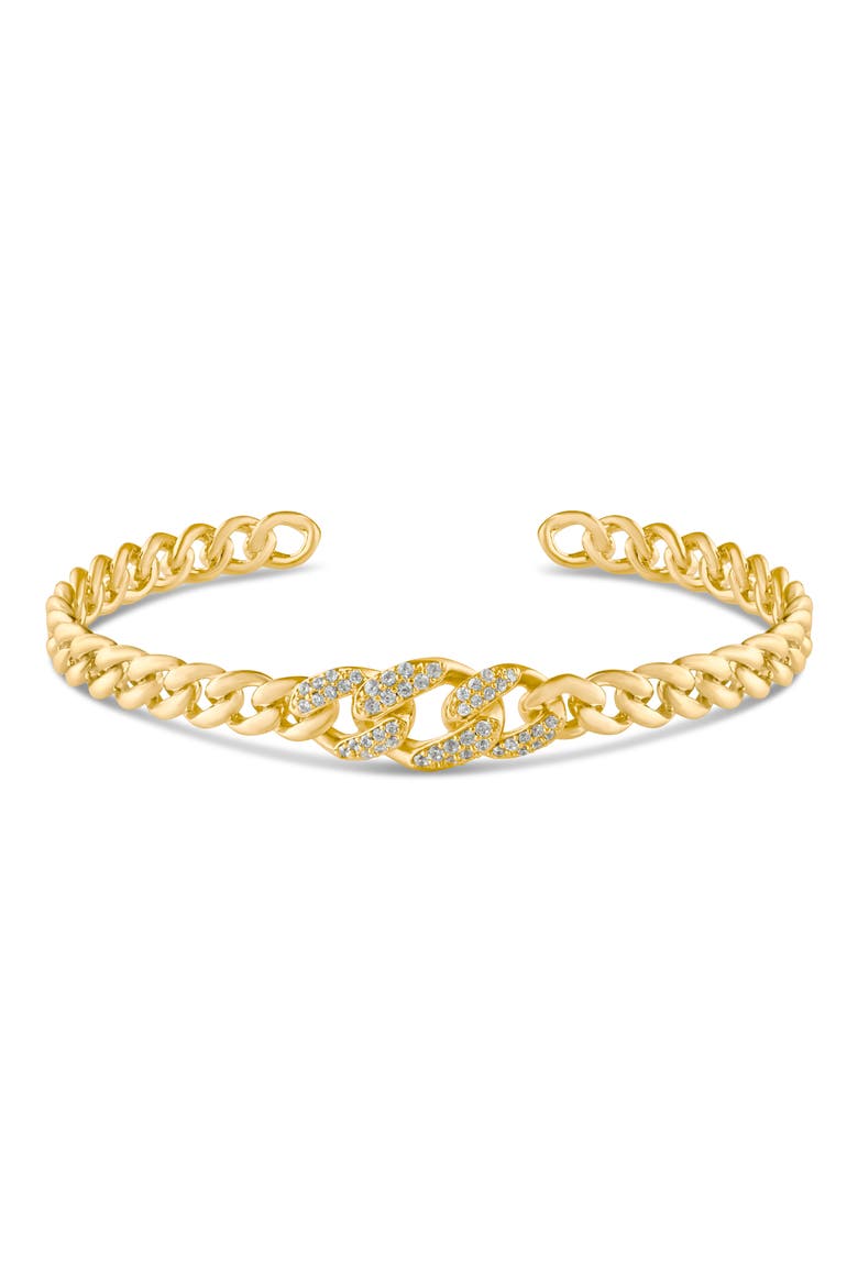 Pavé Frozen Curb Chain Cuff Bracelet, Main, color, CLEAR/ GOLD