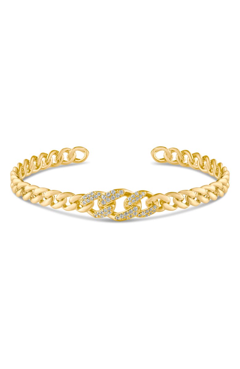 CZ by Kenneth Jay Lane Pavé Frozen Curb Chain Cuff Bracelet, Main, color, Clear/ Gold