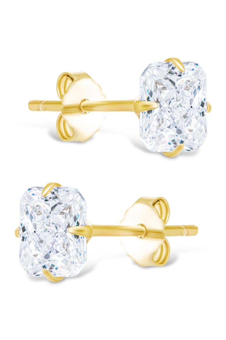 Radiant Cut Cubic Zirconia Stud Earrings, Alternate, color, GOLD