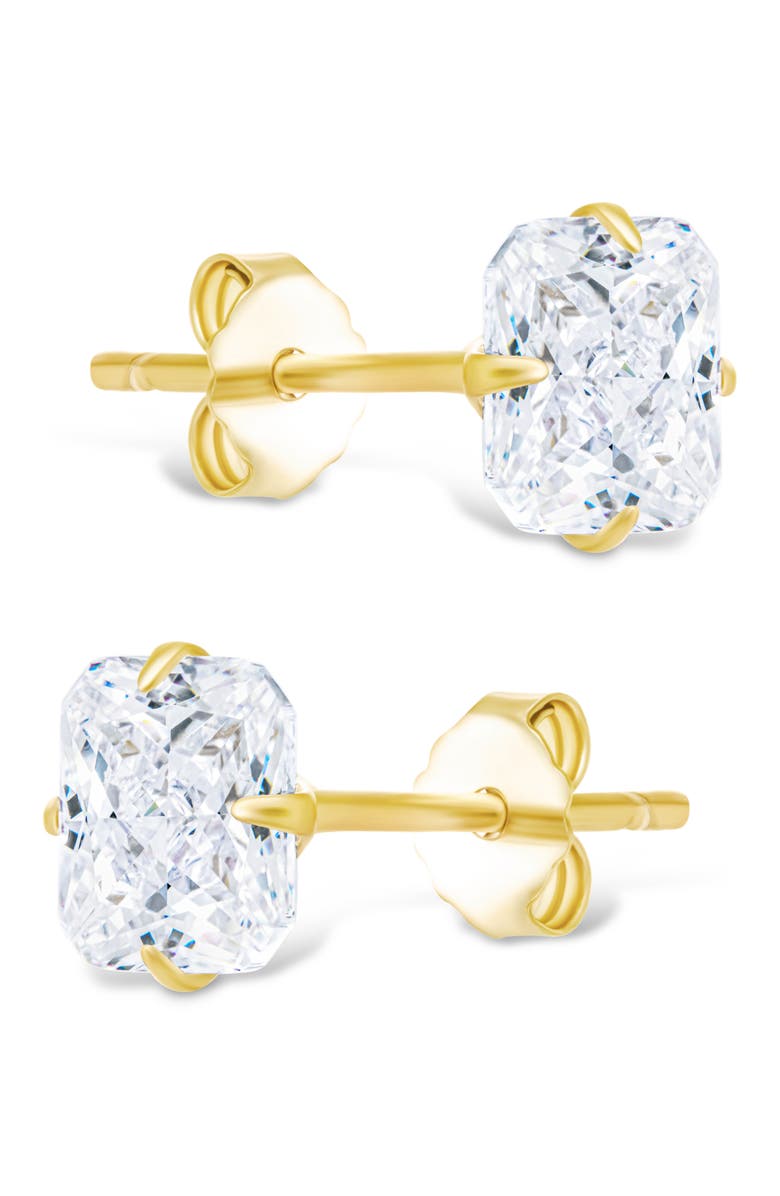 Sterling Forever Radiant Cut Cubic Zirconia Stud Earrings, Alternate, color, Gold