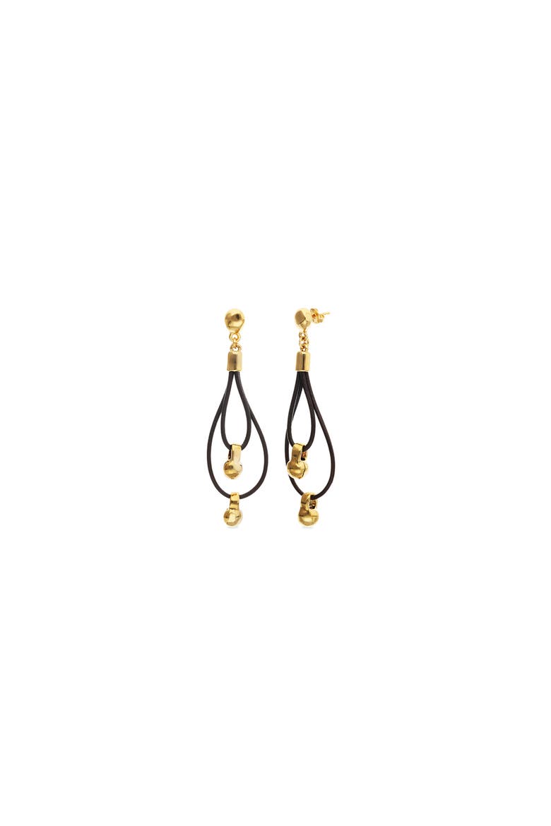 Double long leather earrings with 18k gold-plated dial detail, Main, color, Gold