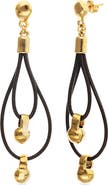 UNODE50 Double long leather earrings with 18k gold-plated dial detail