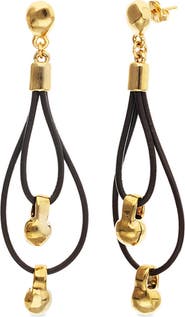 UNODE50 Double Long Leather Earrings with 18K Gold-Plated Dial Detail
