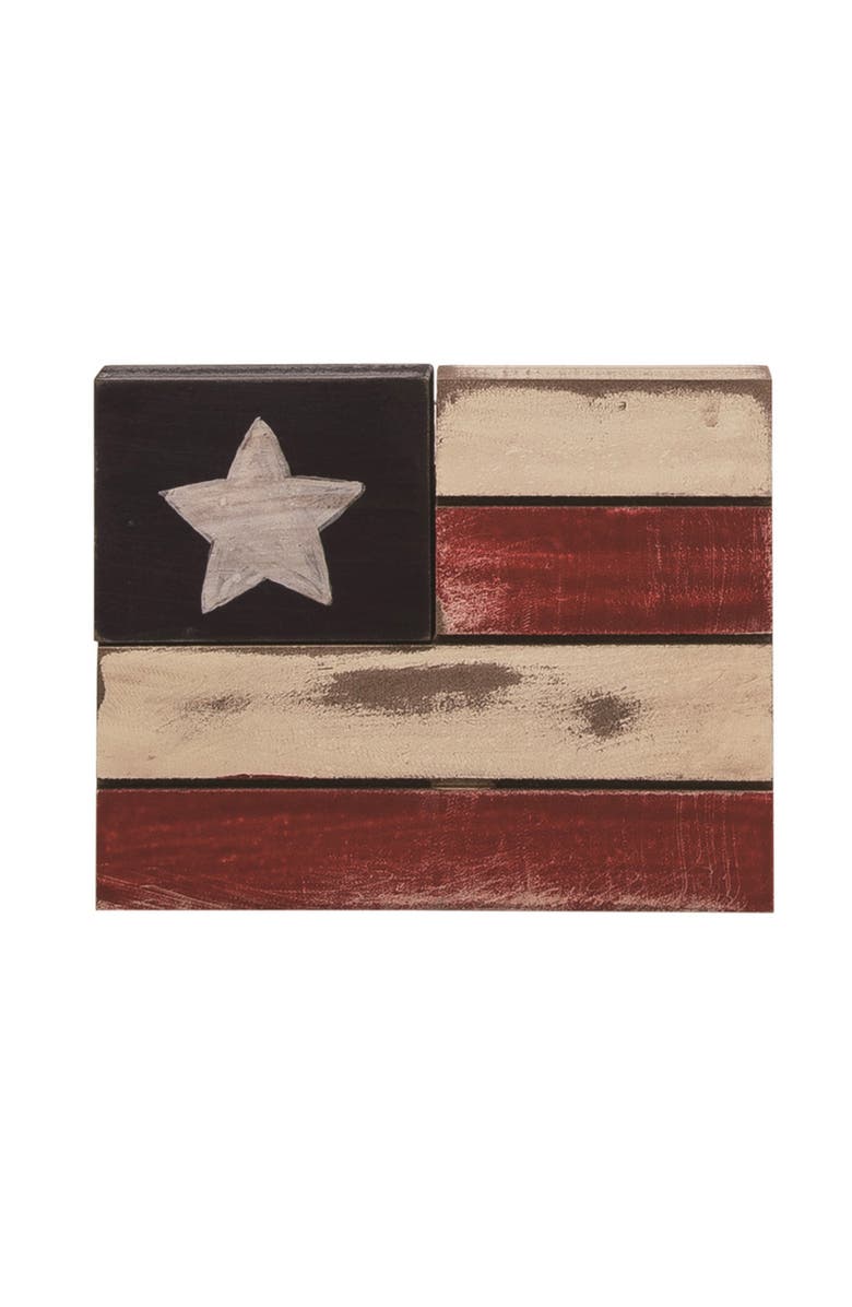 Transpac Wood 7.8 Inch Multicolor Patriotic American Flag Block Decor Set of 2 for July 4th Celebrations, Alternate, color, Multicolored