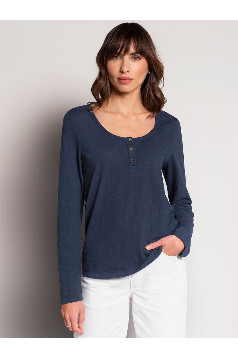 Slub Jersey Scoop Neck Henley Top, Main, color, DARK NAVY