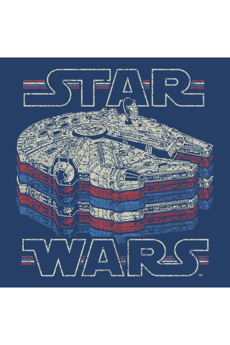 Boy's Star Wars Millennium Falcon Retro Multi Stripes  Graphic T-Shirt, Alternate, color, Navy Blue Heather