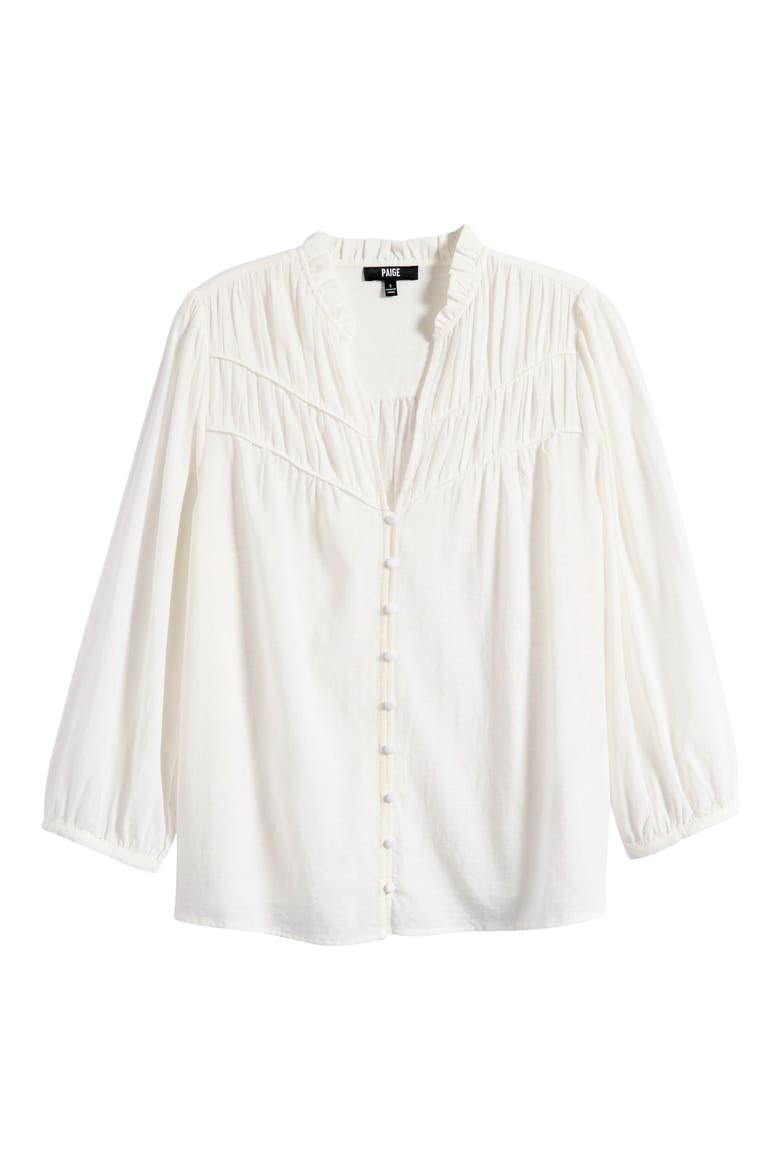 Arlette Shirred Button-Up Shirt, Alternate, color, WHITE