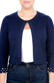 Nina Leonard Imitation Pearl Cuff Bolero Cardigan