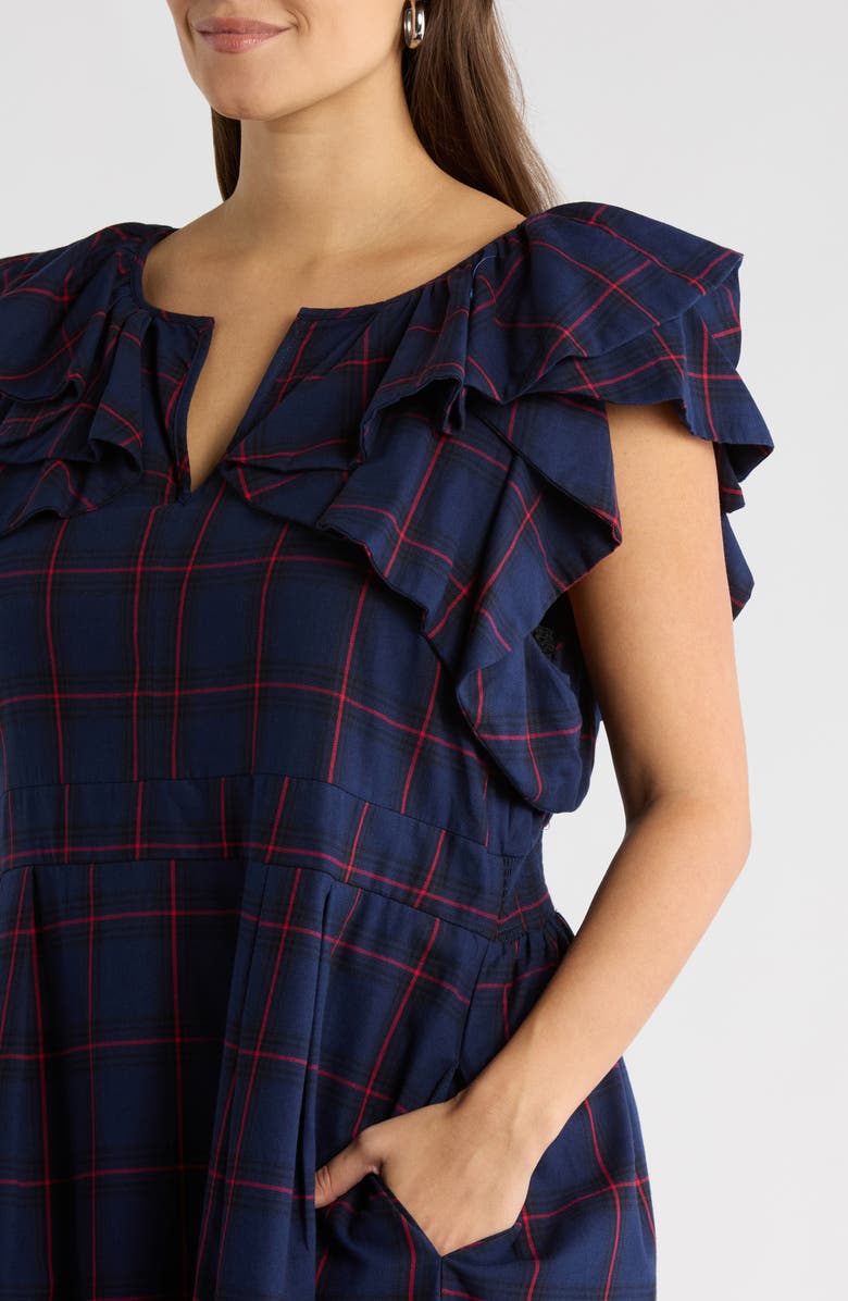 SUGARLIPS Holbrook Plaid Santana Tie Back Cotton Midi Dress, Alternate, color, Navy-Red