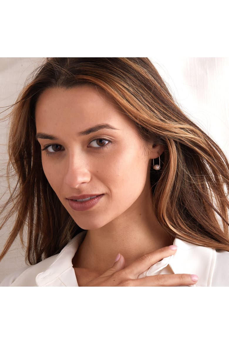 Floating Pearl Small Hoop Earrings, Alternate, color, Gold
