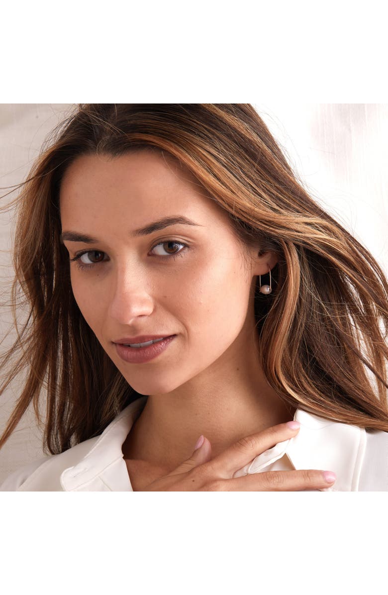 Sara Patino Floating Pearl Small Hoop Earrings, Alternate, color, Gold