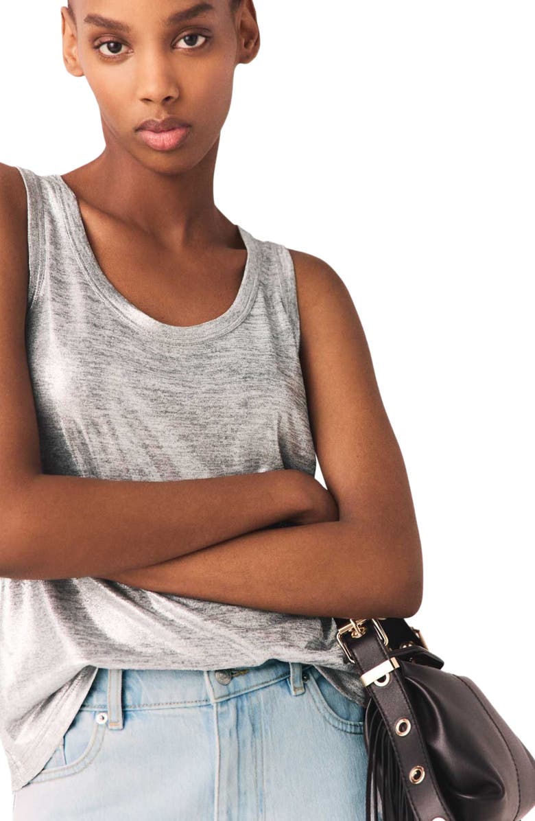 maje Metallic tank top, Alternate, color, Silver