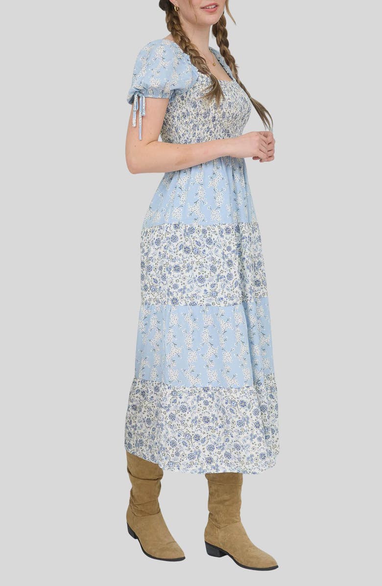 Blu Pepper Smocked Tiered Midi Dress, Alternate, color, Light Blue Multi