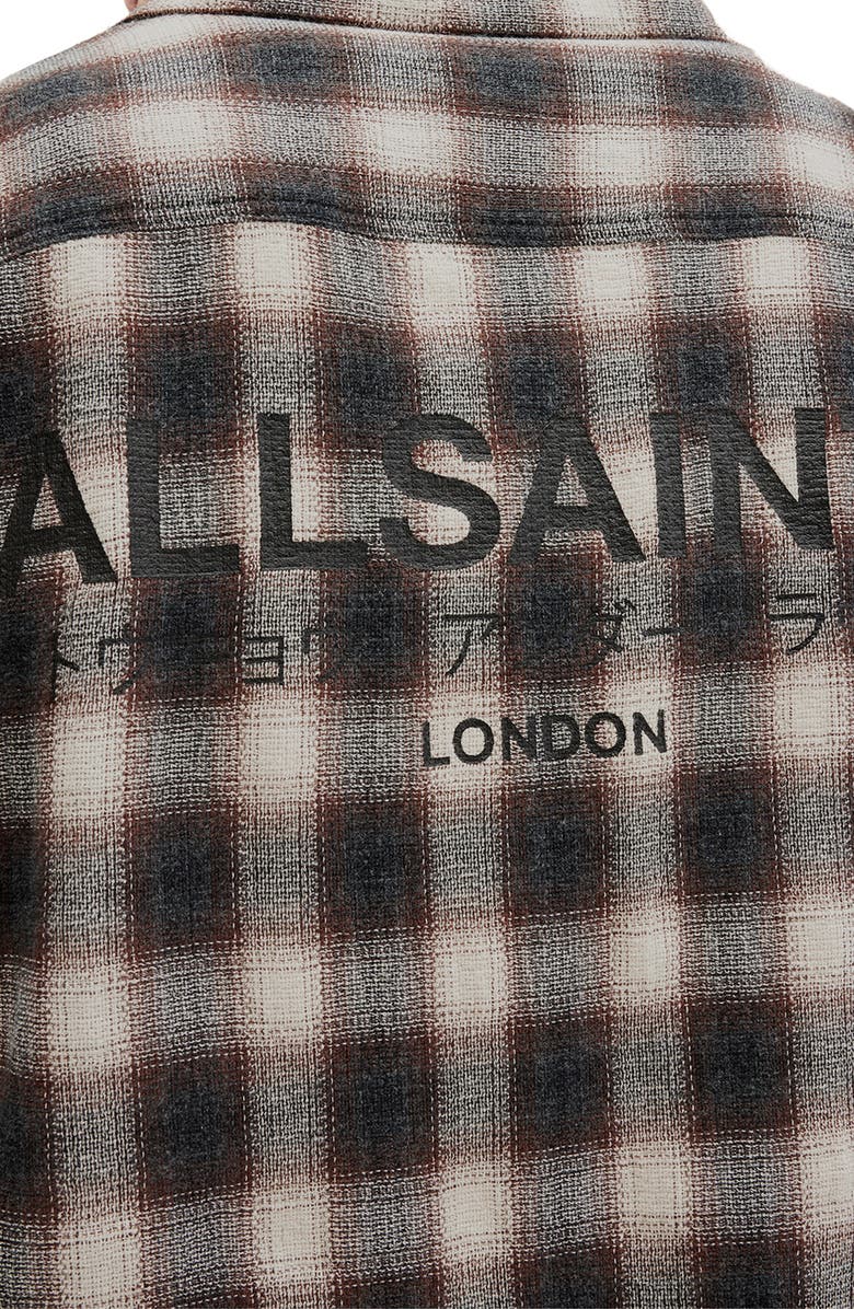 AllSaints Underground Check Long Sleeve Camp Shirt, Alternate, color, Bison Red