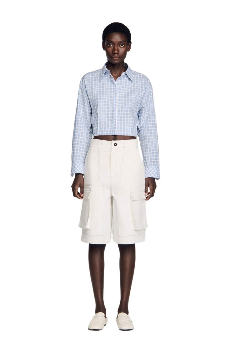 SANDRO Wide-leg cotton Bermuda shorts, Alternate, color, White