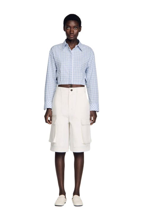 Wide-leg cotton Bermuda shorts