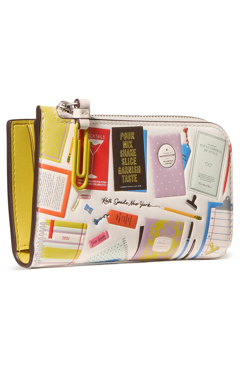 Kate Spade New York page turner bestsellers print leather wallet, Alternate, color, Cream Multi