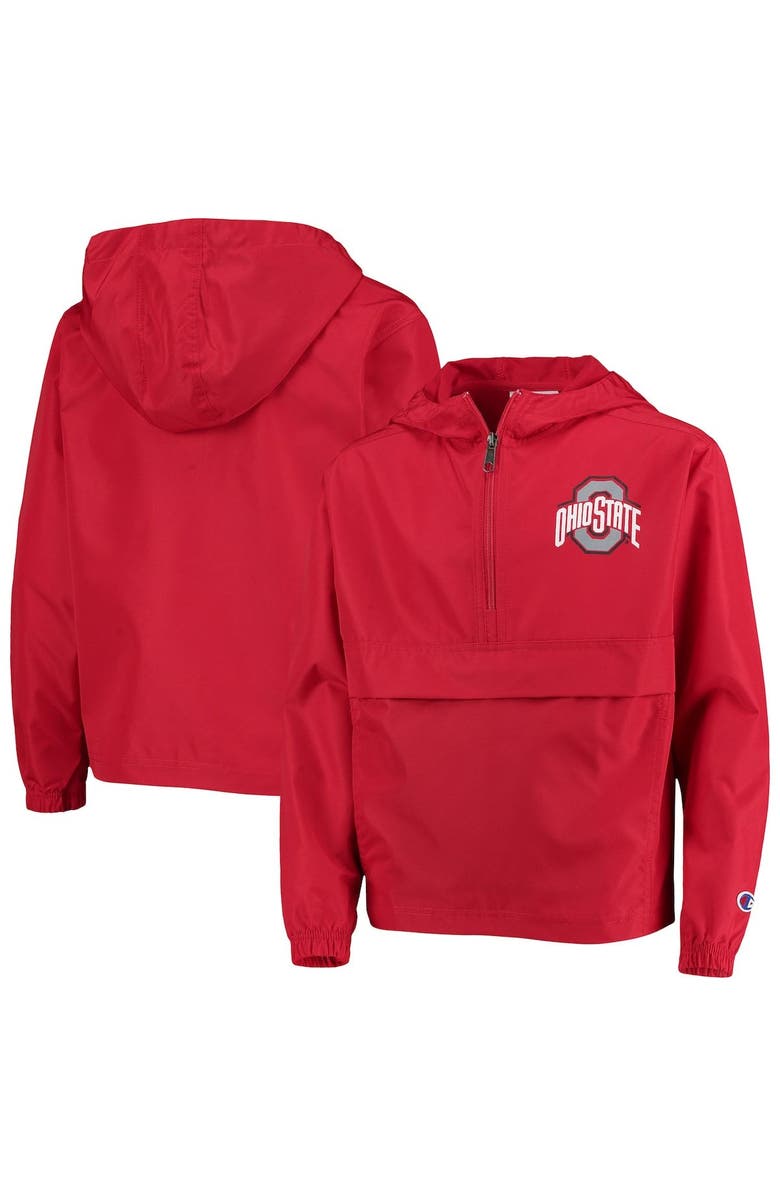 Champion Youth Champion Scarlet Ohio State Buckeyes Pack & Go Quarter-Zip Windbreaker Jacket, Main, color, 