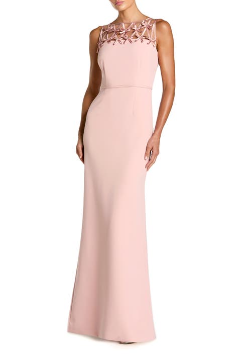 Women's Sleeveless Crepe Gown With Embellished Bows