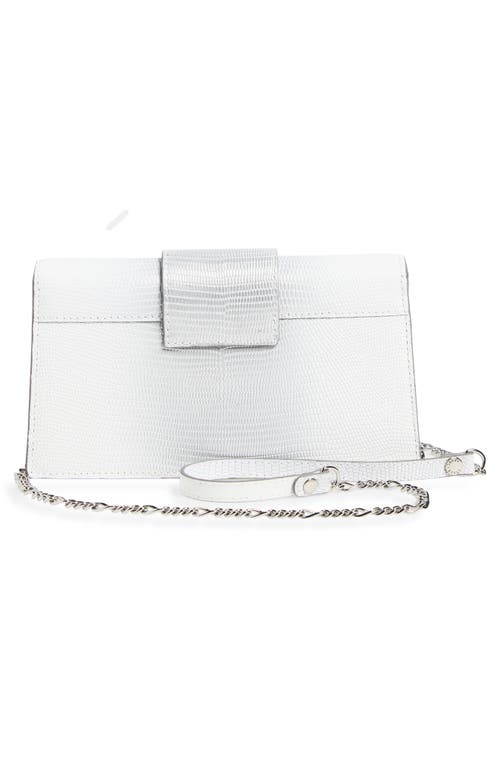 Strathberry Crescent Lizard Embossed Handbag On A Chain In Silver